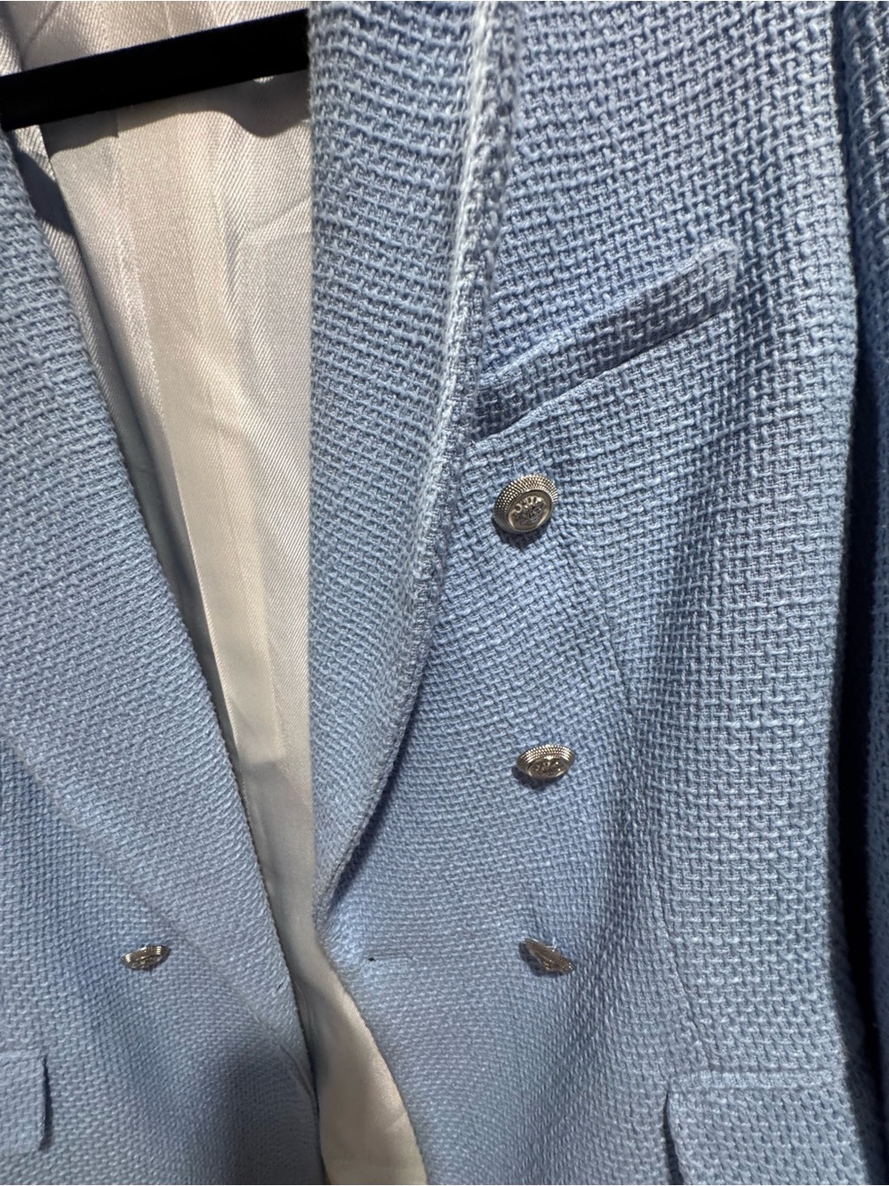 Zara Powder Blue Textured Tweed Double-Breasted Blazer - Picture 5 of 5